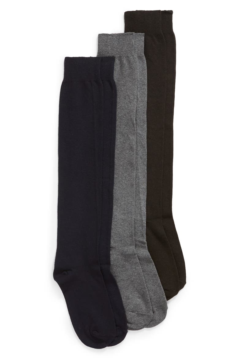 3-Pack Flat Knit Knee High Socks, Main, color, GRAPHITE HEATHER PACK