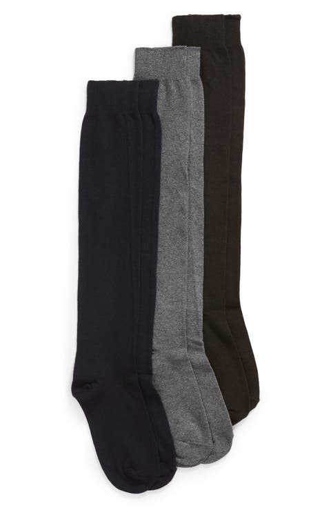 3-Pack Flat Knit Knee High Socks