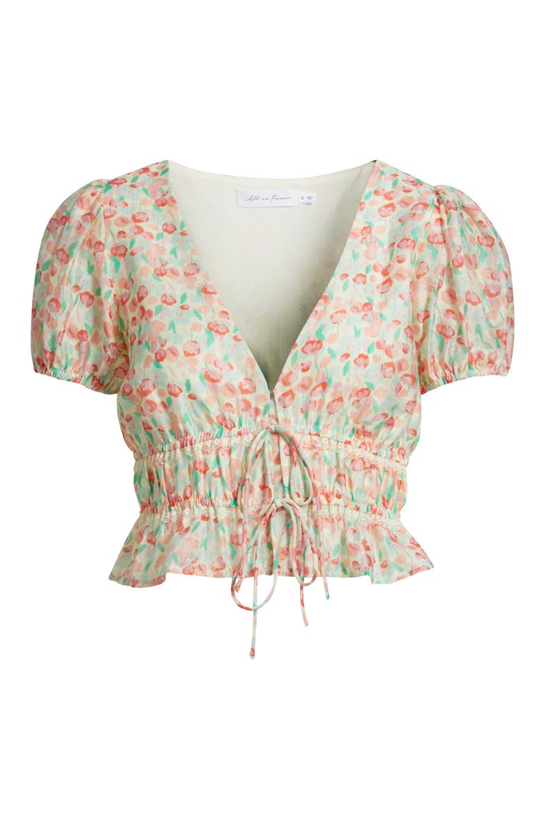 Floral Tie Front Crop Top, Alternate, color, CREAM PINK