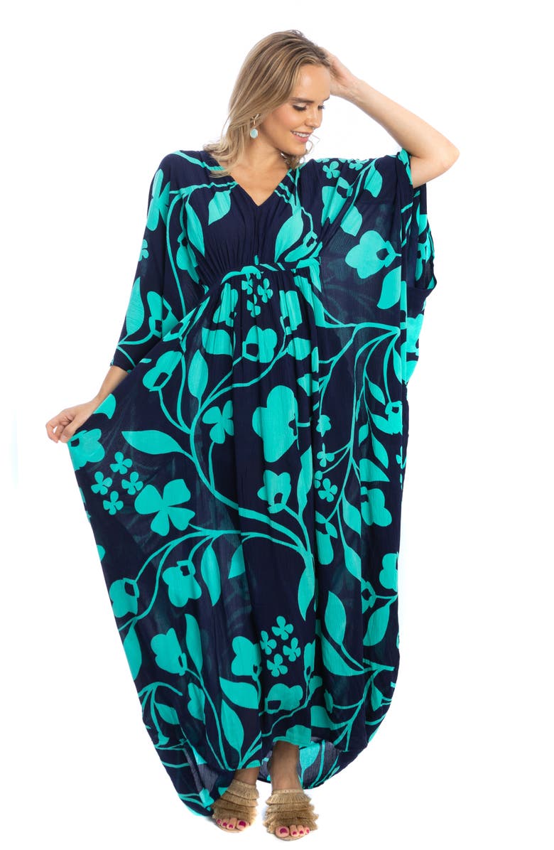 SAACHI Floral Motif Maxi Kaftan, Alternate, color, Navy
