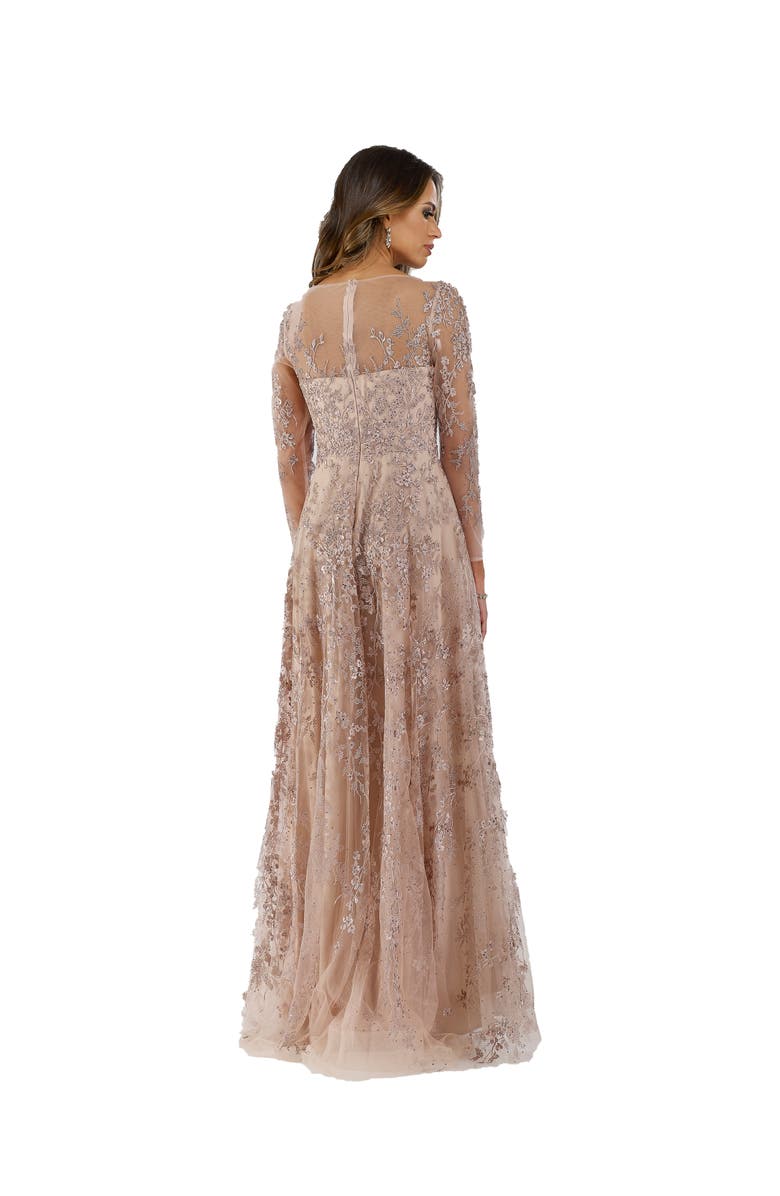 LARA New York Illusion Neckline A-line Long Sleeves Gown, Alternate, color, Blush