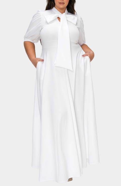 Farrah Donna Tie Neck Maxi Dress (Plus)