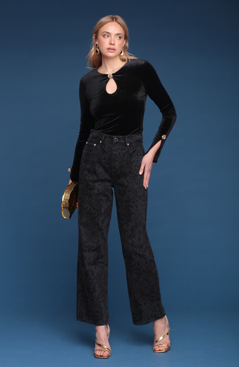 Avec Les Filles Printed Cinch High Waist Wide Leg Jeans, Alternate, color, Venetian Paisley