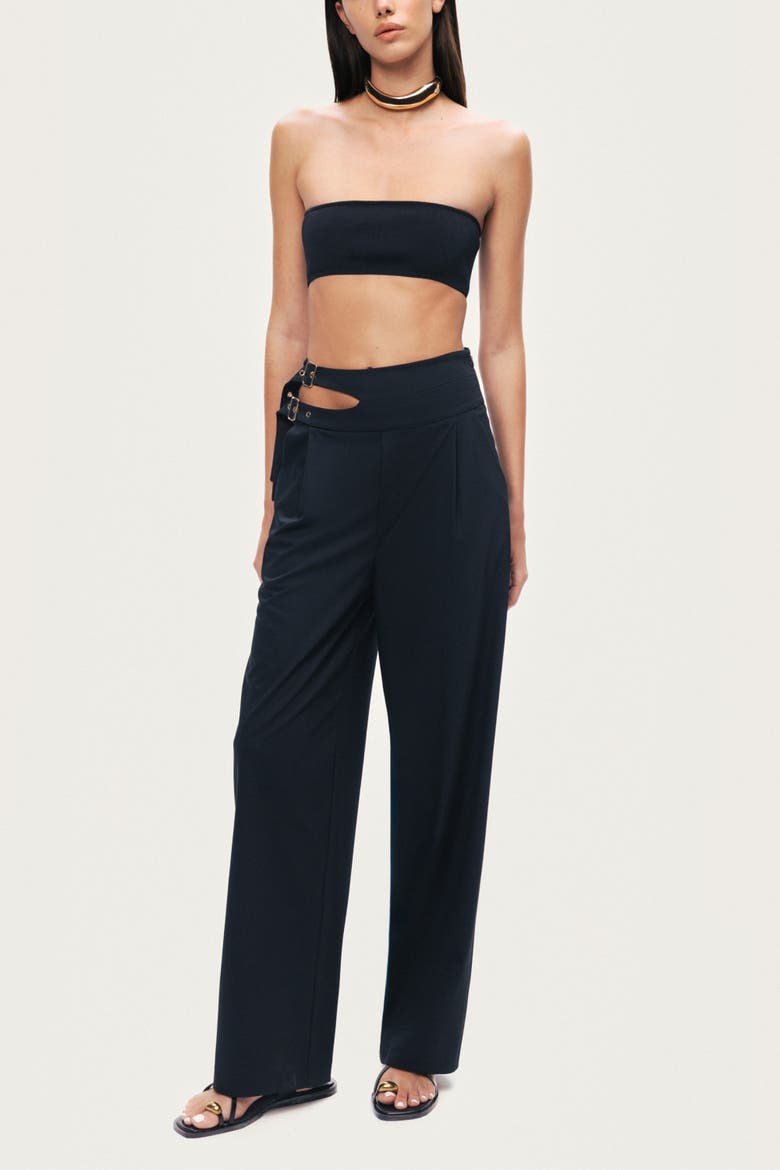 Cut-Out Waist Wide-Leg Pants, Alternate, color, Black