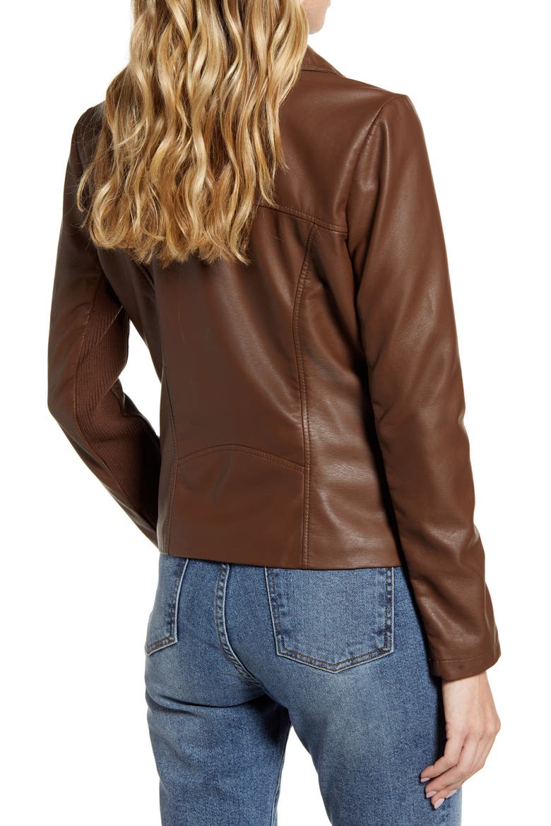 BB Dakota Up to Speed Faux Leather Moto Jacket, Alternate, color, SMOKEY BROWN