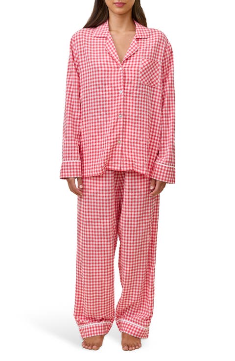 Seersucker Gingham Cotton Blend Pajamas