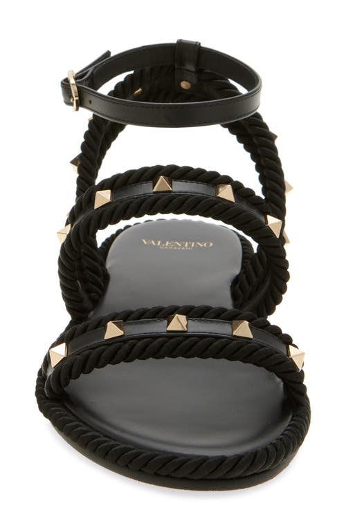 Valentino Garavani Rockstud Ankle Strap Flat Sandal In Black