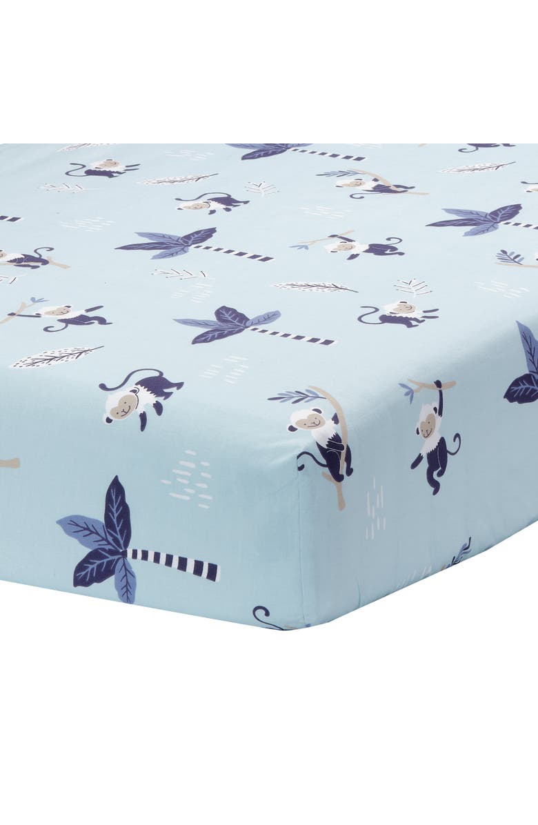 Lambs & Ivy Jungle Party 3-Piece Elephant/Monkey Baby Crib Bedding Set, Alternate, color, Blue