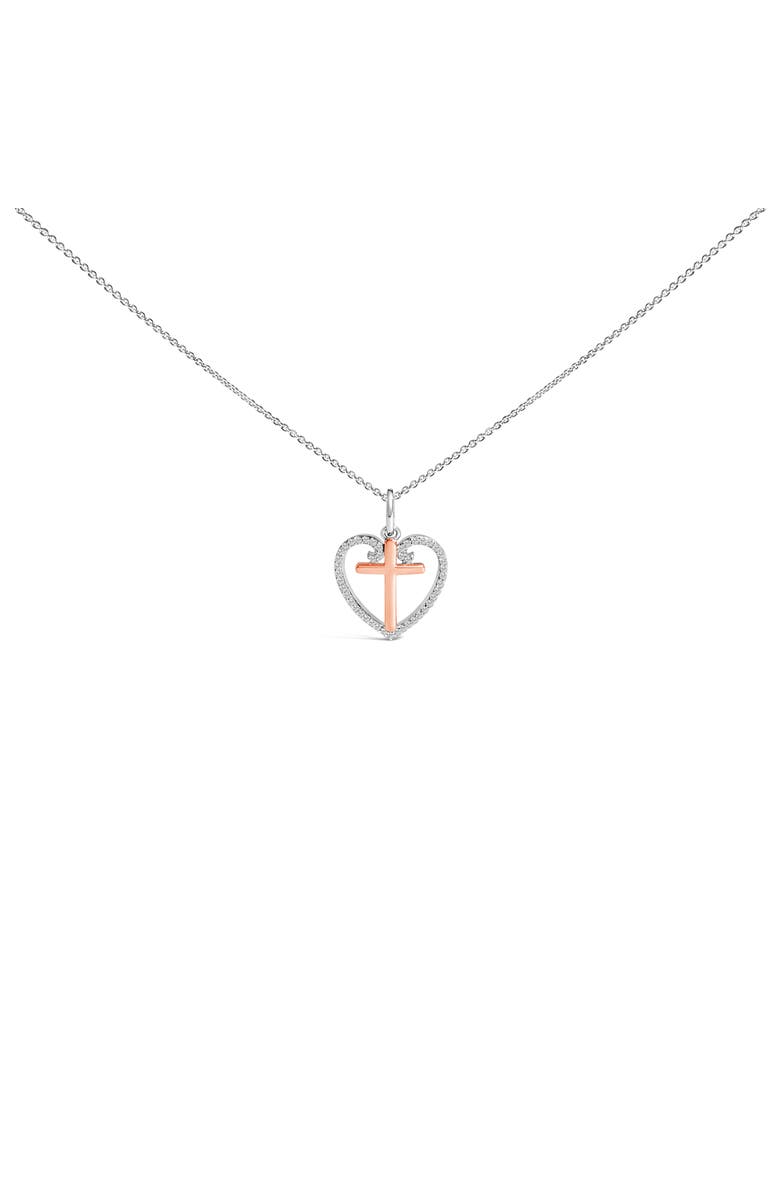 Haus of Brilliance 14K Rose Gold Plated Sterling Silver 1/5 Cttw Diamond Heart Cross Pendant Necklace, Main, color, White Gold Over Silver