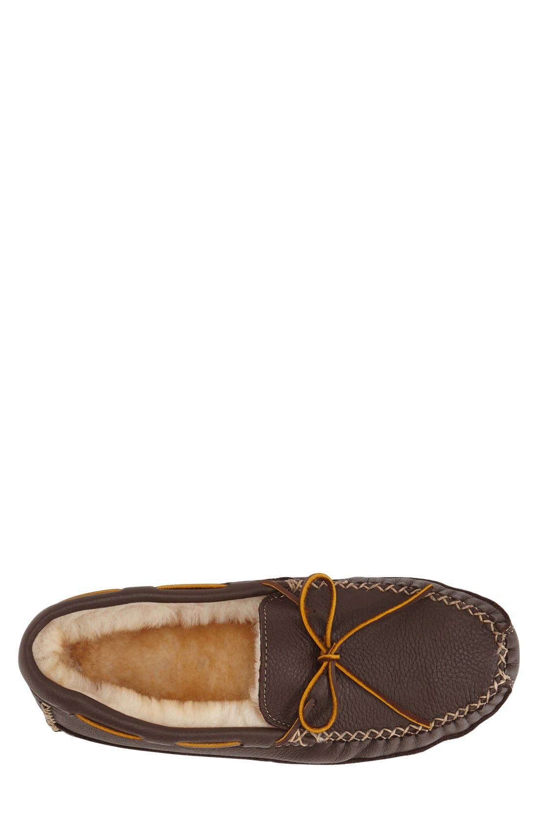 Minnetonka Genuine Shearling Leather Slipper, Alternate, color, Chocolate