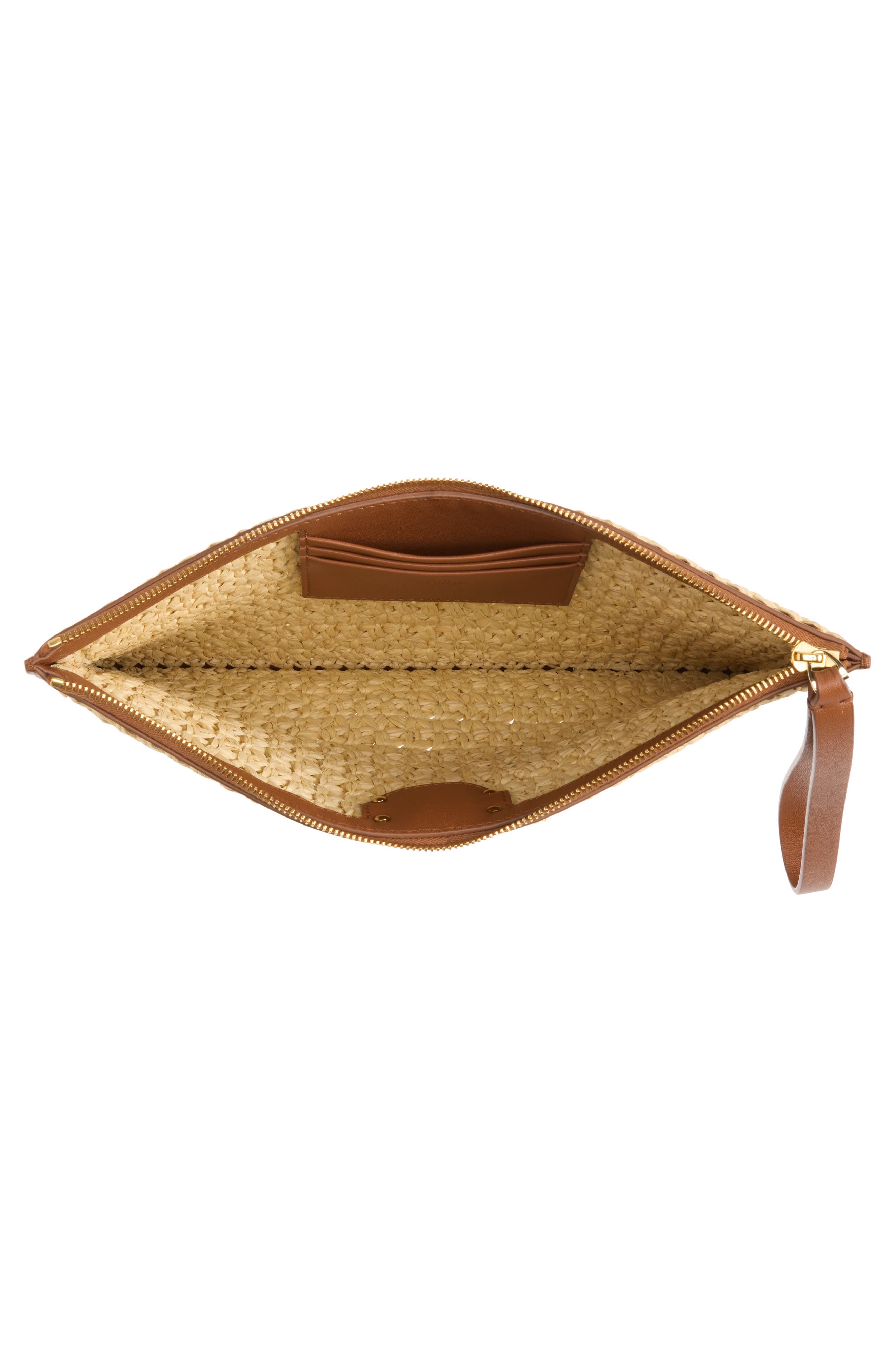 Large Crocheted Raffia Effect Flat Pouch Wristlet, Alternate, color, NATURAL