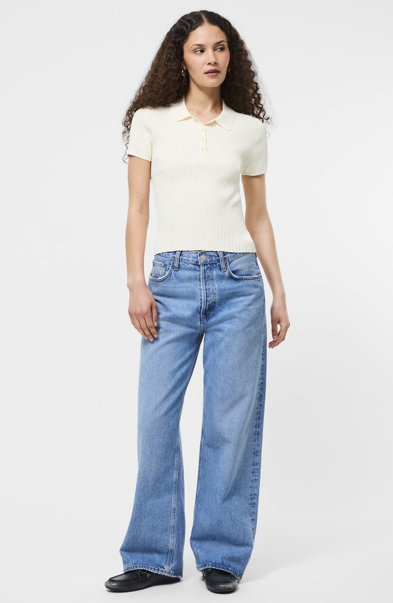 French Connection Crinkle Knit Slim Polo, Alternate, color, Porcelain Cream