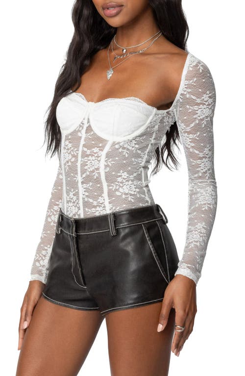 Edikted Ally Sheer Lace Cupped Bodysuit In White