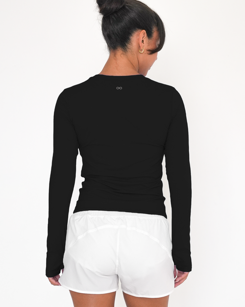 Rebody Active Raya Mid Length Compression Nylon Long Sleeve Top In Black