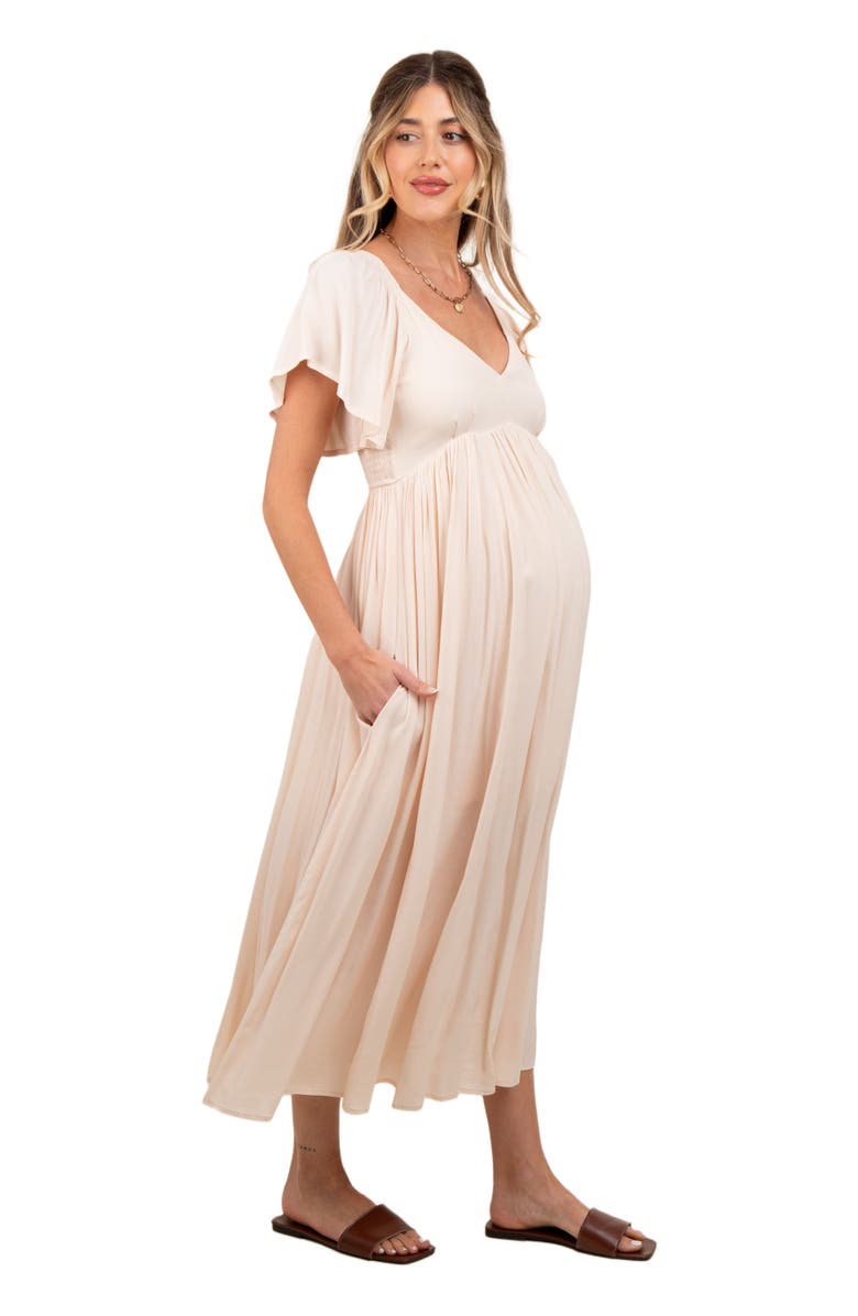 PinkBlush V-Neck Flutter Short Sleeve Midi Dress, Alternate, color, Cream