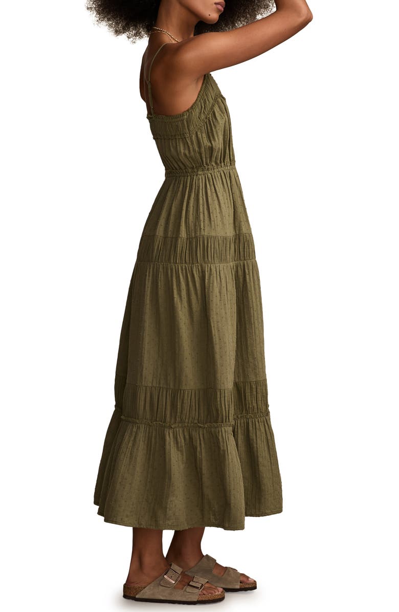 Lucky Brand Clip Dot Cotton Tiered Maxi Dress, Alternate, color, Dusty Olive