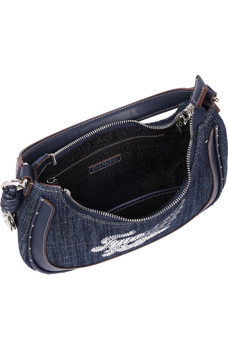 True Religion Wing Motif Denim Hobo Bag, Alternate, color, Navy