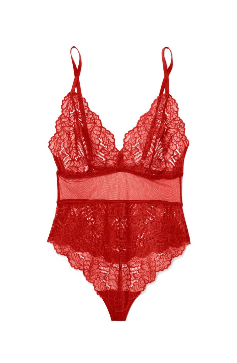 Adore Me Zora Bodysuit Lingerie, Alternate, color, Dark Red