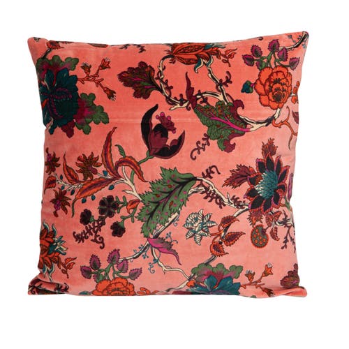 Storied Home Cotton Velvet Printed Pillow With Pattern, Multicolor In Pink