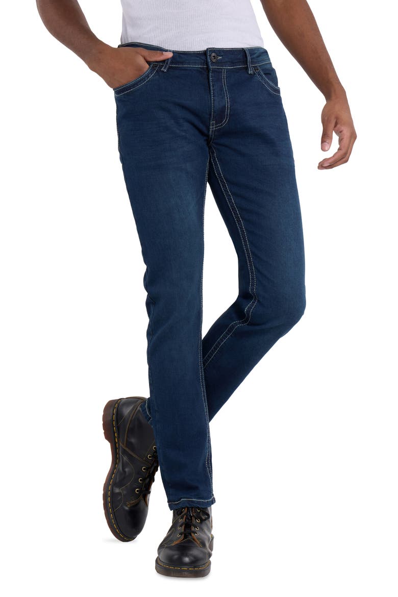 Saddle Stitch Stretch Straight Leg Jeans, Alternate, color, DARK BLUE