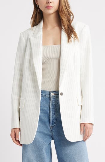 Open Edit Icon Twill Relaxed Blazer In Ivory - Grey C Celeste Pinstp