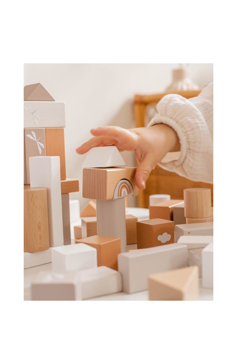 Label Label 50 Pieces Wooden Blocks Set Stacking Toy, Ages 2+, Alternate, color, Multicolored