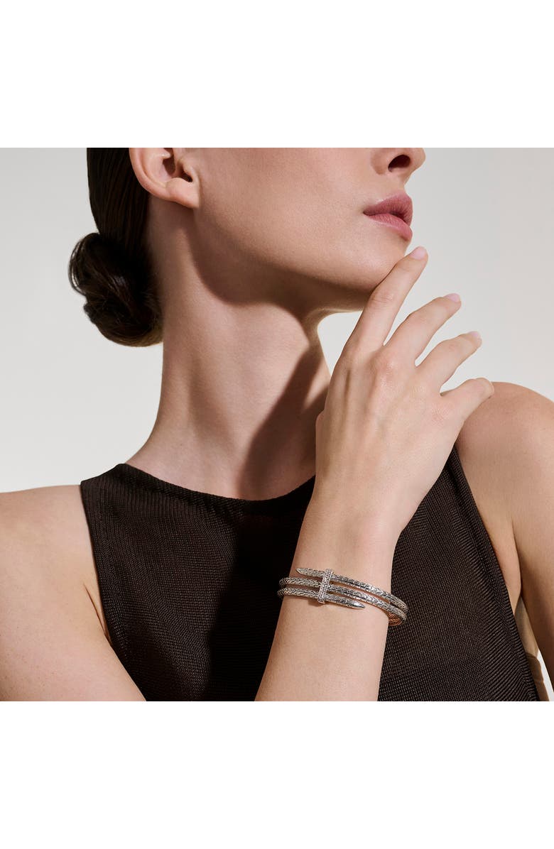 John Hardy Spear Double Flex Cuff, Diamond, 4mm, Alternate, color, Silver White Diamond