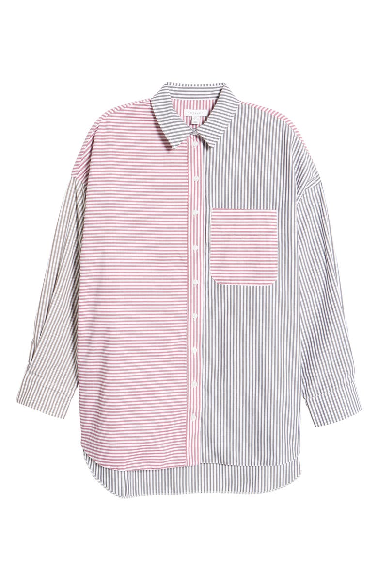 Topshop Patchwork Stripe Oversize Button-Up Shirt, Alternate, color,