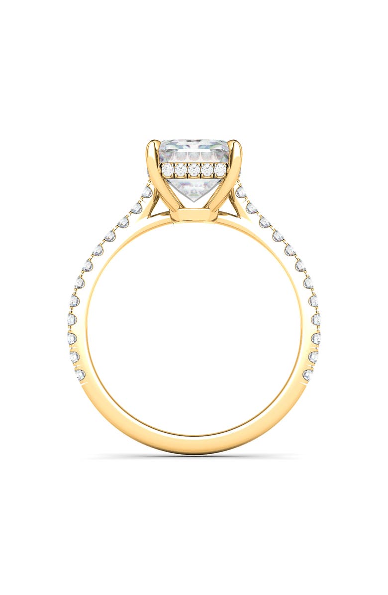 HauteCarat Emerald Cut Pavé Lab Grown Diamond Ring, Alternate, color, 2.00 Ctw 18K Yellow Gold