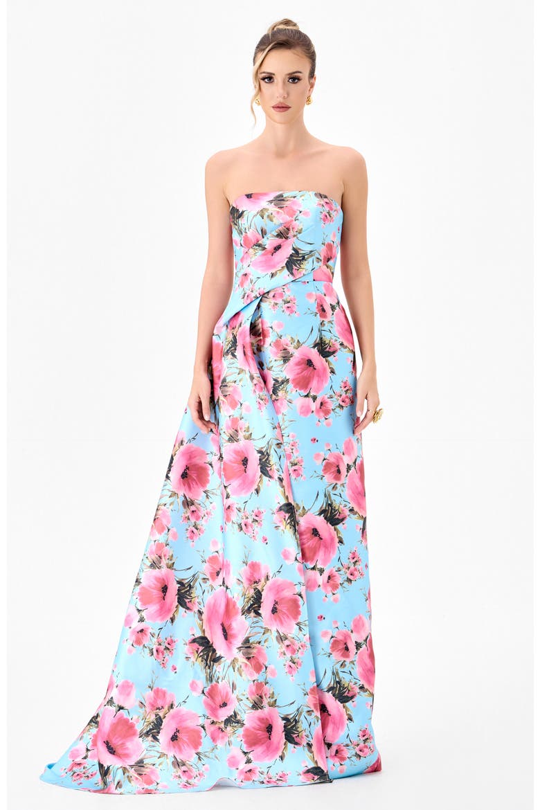 Zia Dramatic Sash Gown, Alternate, color, BLUE/PINK PRINT