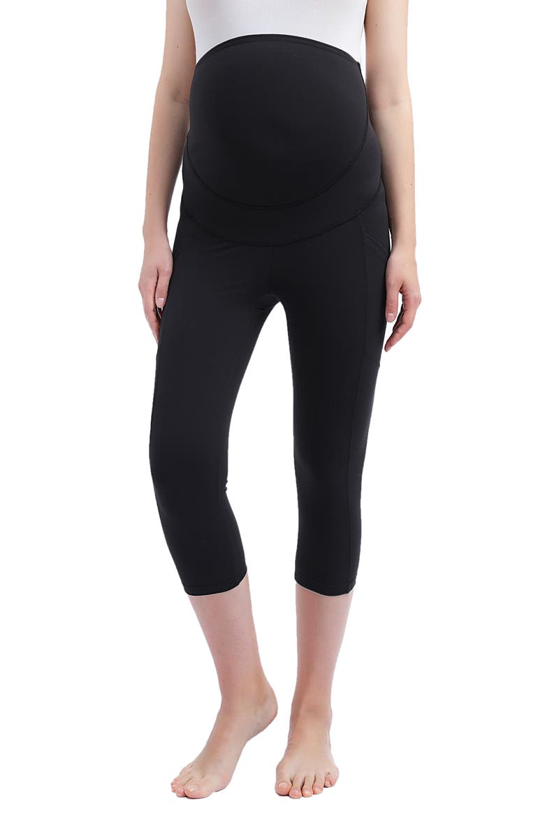 Mai Belly & Back Support Pocket Crop Maternity Tights, Main, color, BLACK