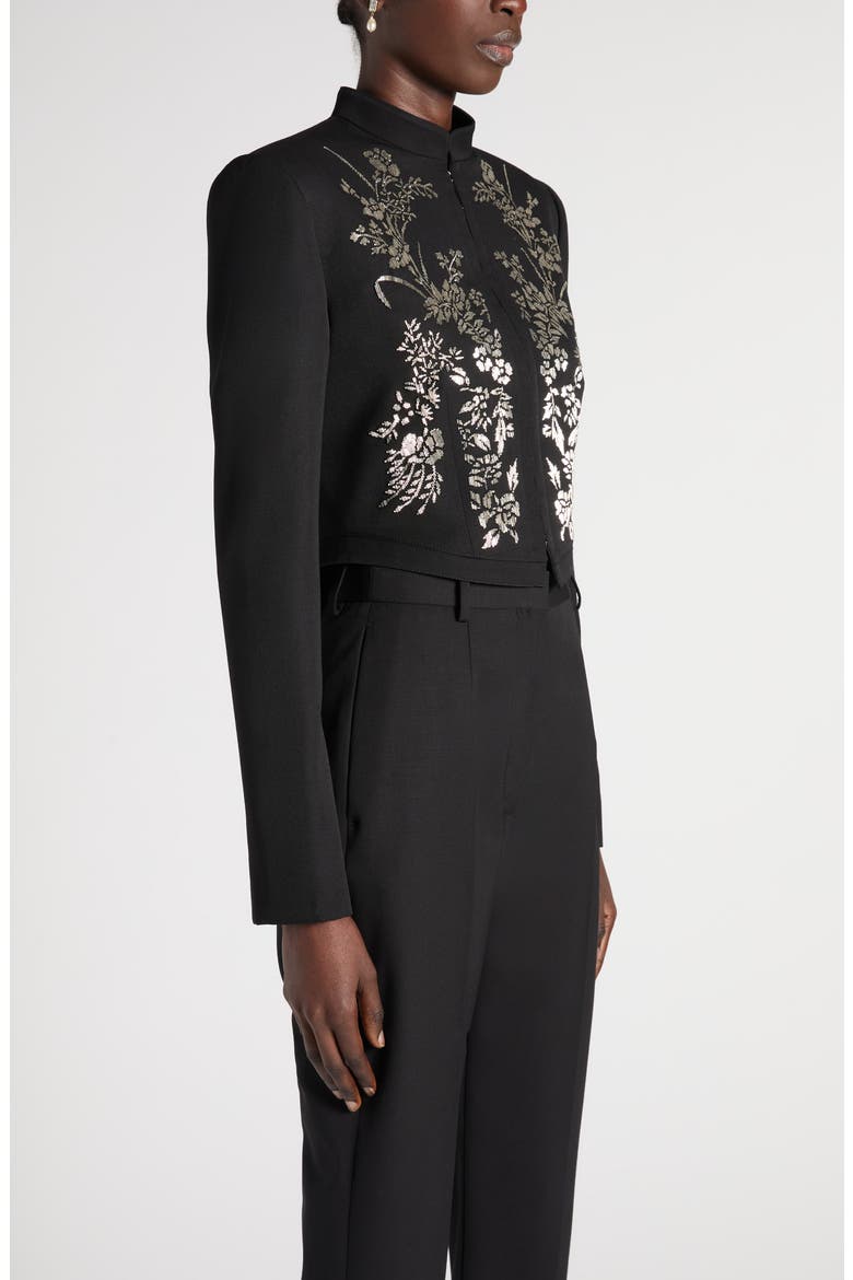 Beaded Floral Hook & Eye Wool Jacket, Alternate, color, BLACK
