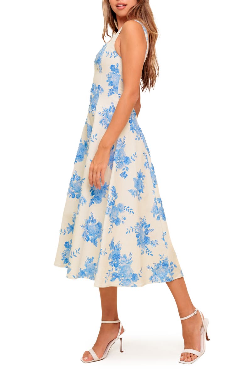 FLYING TOMATO Floral Print Midi Dress, Alternate, color, Ivory Blue