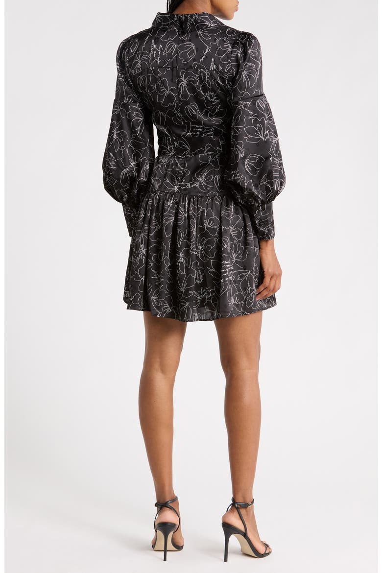 Balloon Long Sleeve Satin Dress, Alternate, color, BLACK/ SOFT WHITE