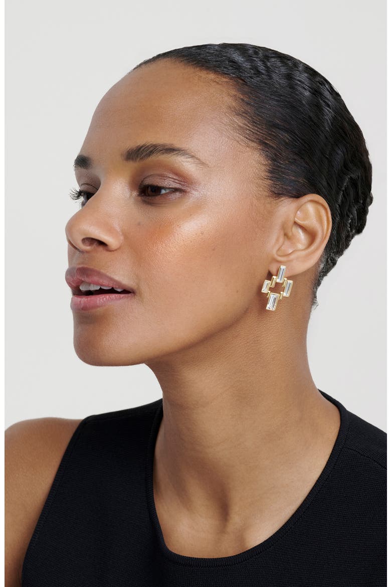 Demi Deco Crystal Stud Earrings, Alternate, color, GOLD TONE CLEAR CRYSTAL