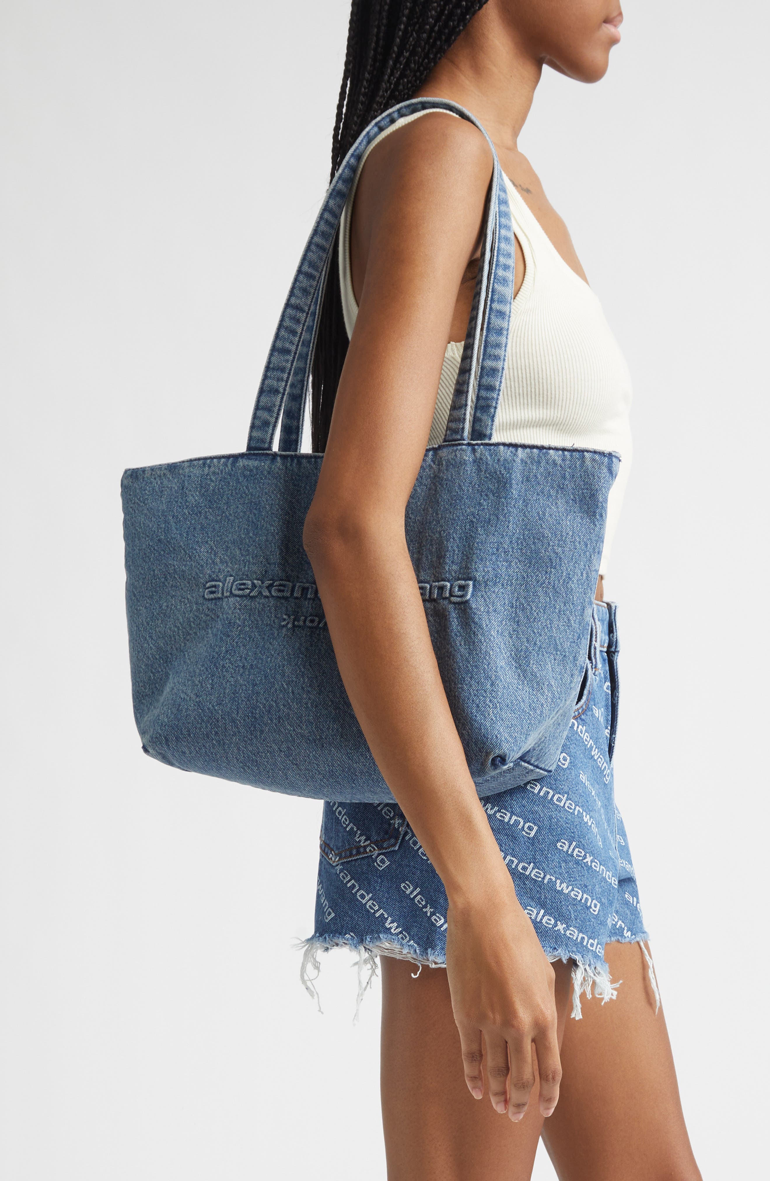 Alexander Wang Medium Punch Denim Tote, Alternate, color, Vintage Medium Indigo