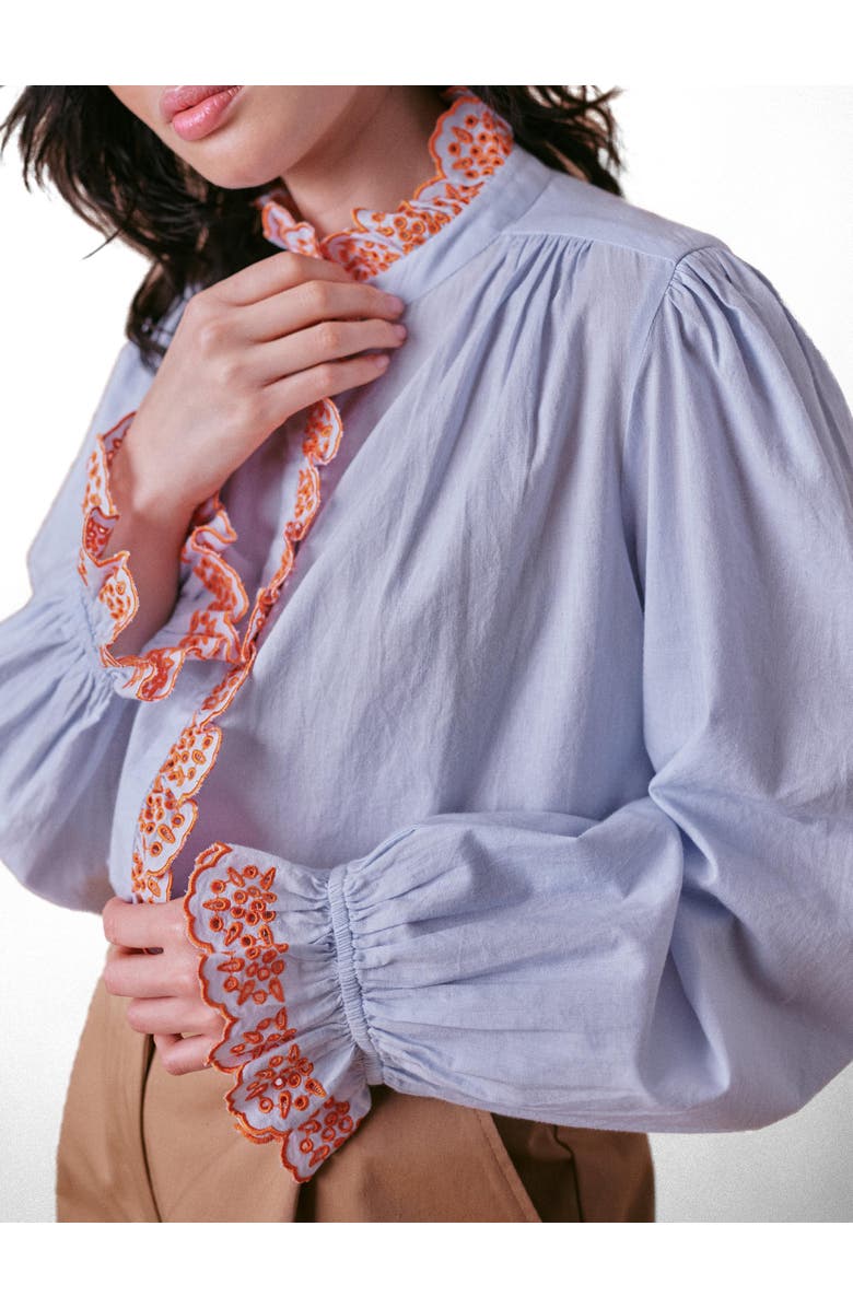 Cape Cove Jewel Trim Blouse, Alternate, color, Skyway Blue