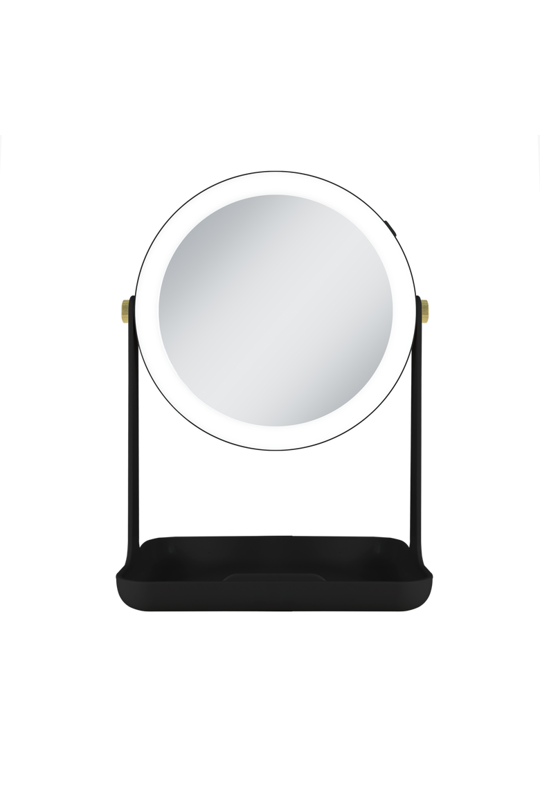 Back-to-School Lighted Makeup Mirror with Accessory Tray & Phone Holder, Alternate, color, Black