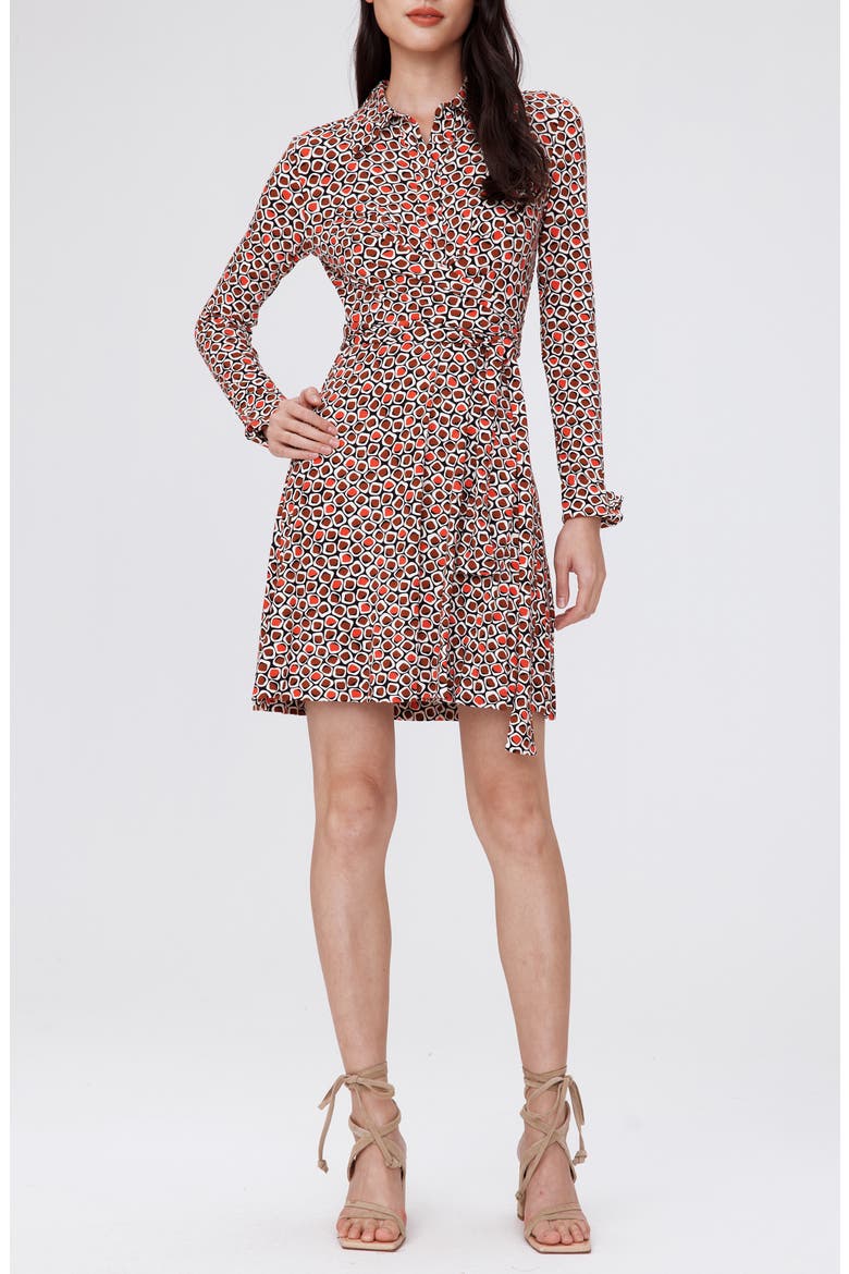 Didi Geo Print Long Sleeve Wrap Shirtdress, Main, color, PEBBLES RED
