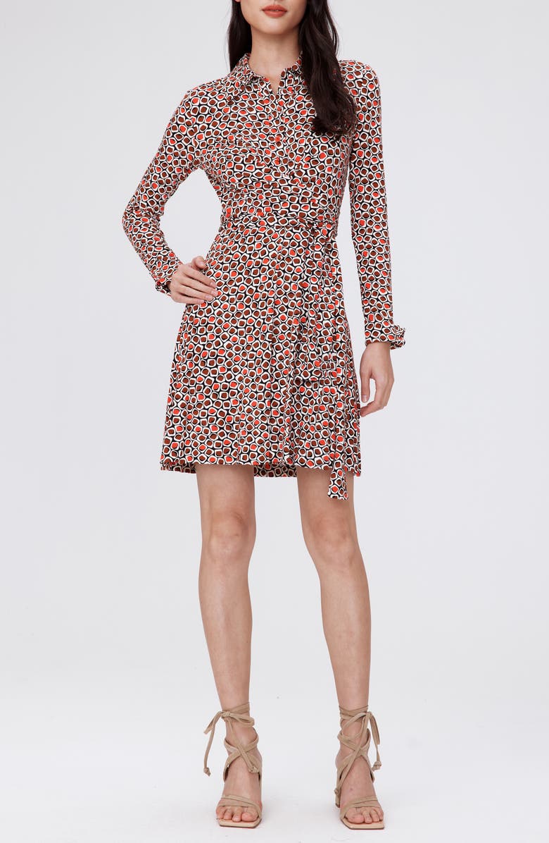 DVF Didi Geo Print Long Sleeve Wrap Shirtdress, Main, color, Pebbles Red