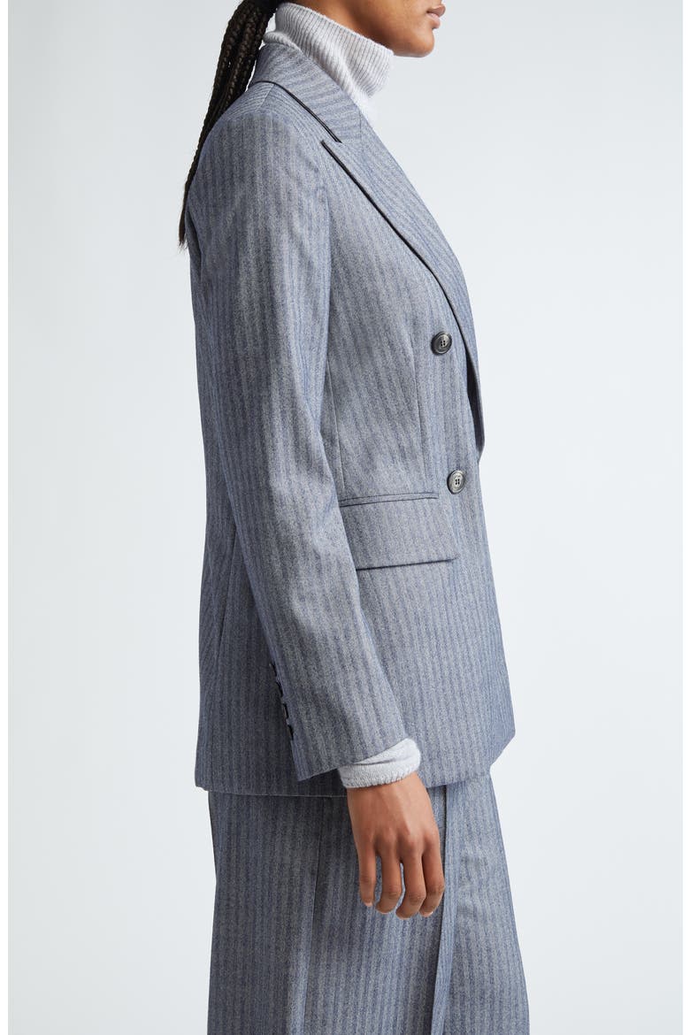 Double Breasted Herringbone Stretch Wool Blazer, Alternate, color, DENIM BLUE