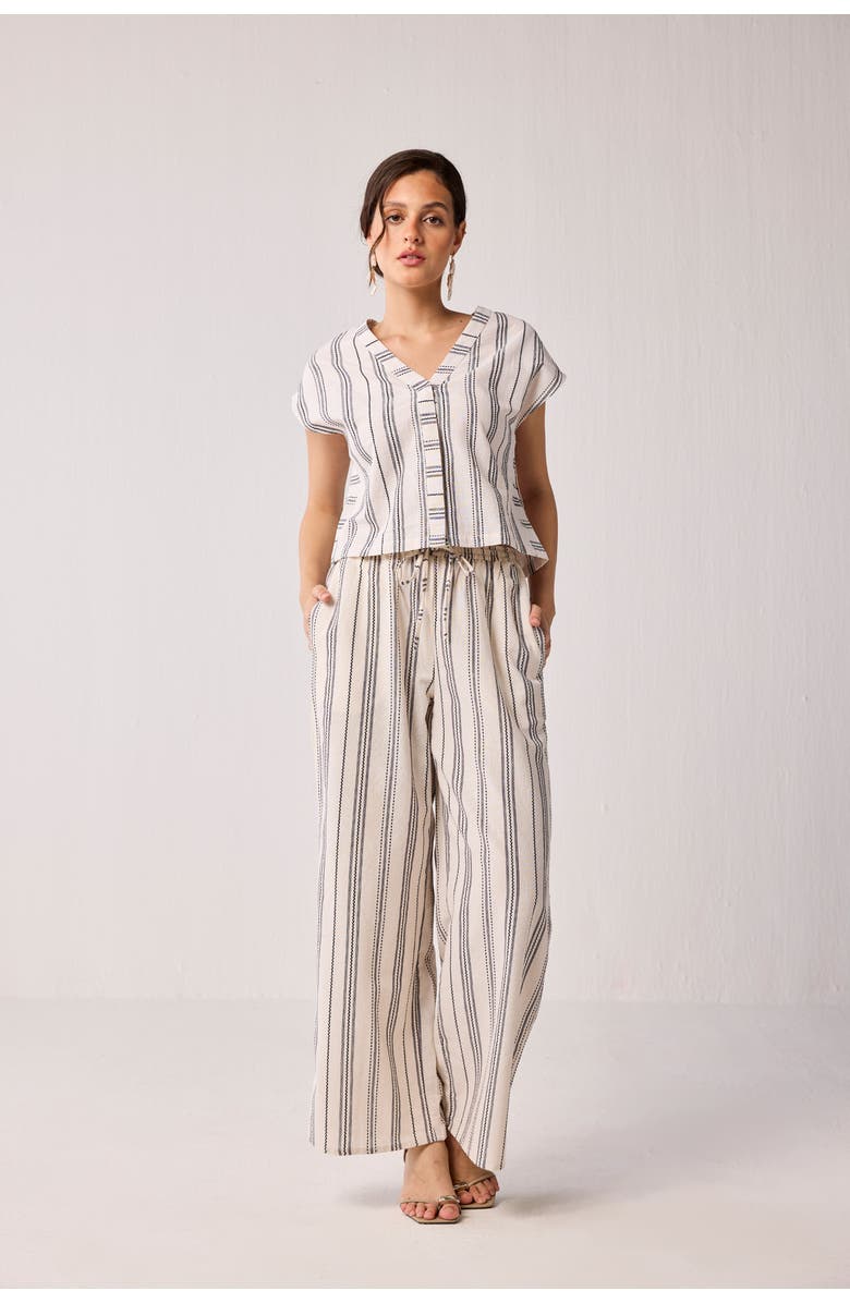 Reistor Wide-leg Drawstring Pants in Stripes, Alternate, color, Off White