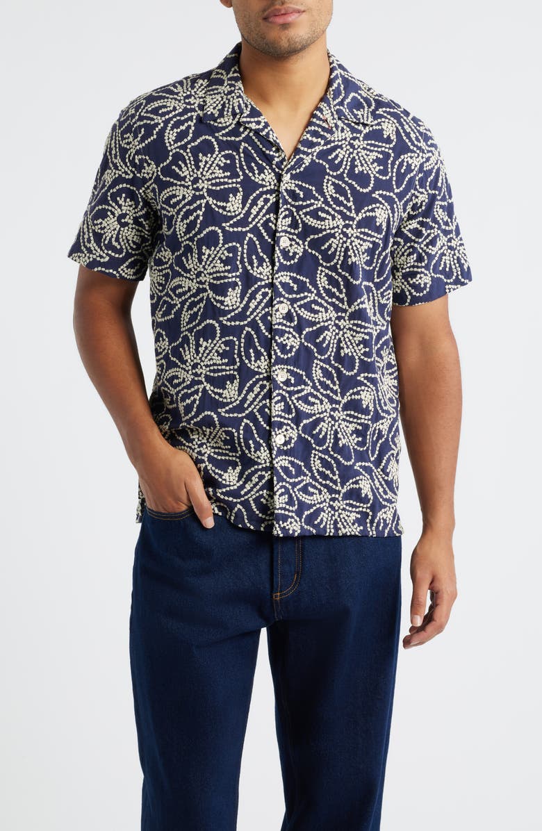 PS Paul Smith Casual Fit Floral Embroidered Camp Shirt, Main, color, Very Dark Navy
