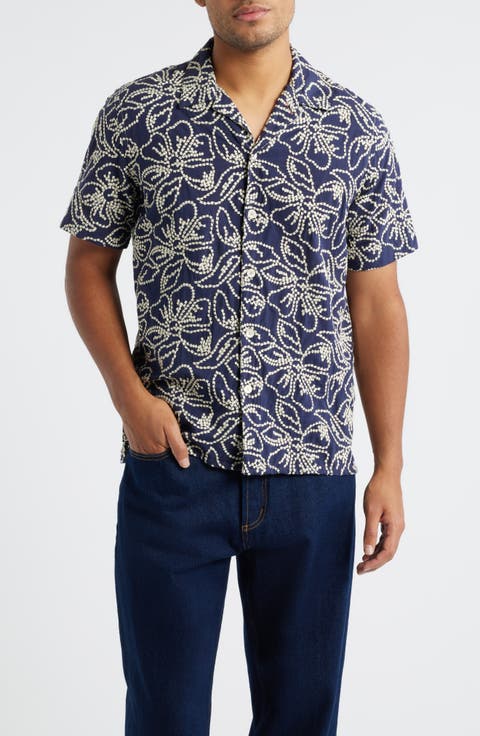 Casual Fit Floral Embroidered Camp Shirt