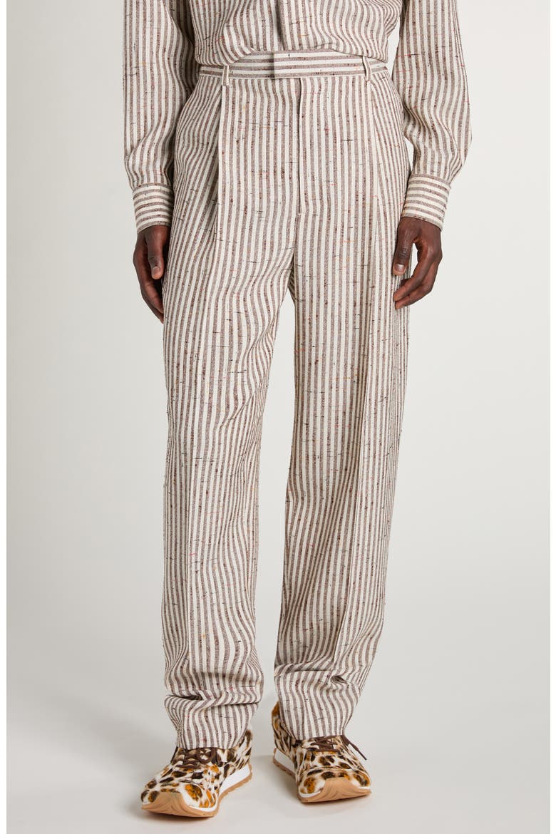 Flecked Stripe Pleated Pants, Main, color, TALC/ LOAM