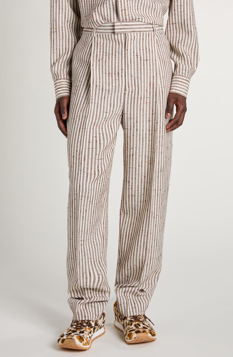 Bottega Veneta Flecked Stripe Pleated Pants, Main, color, Talc/ Loam