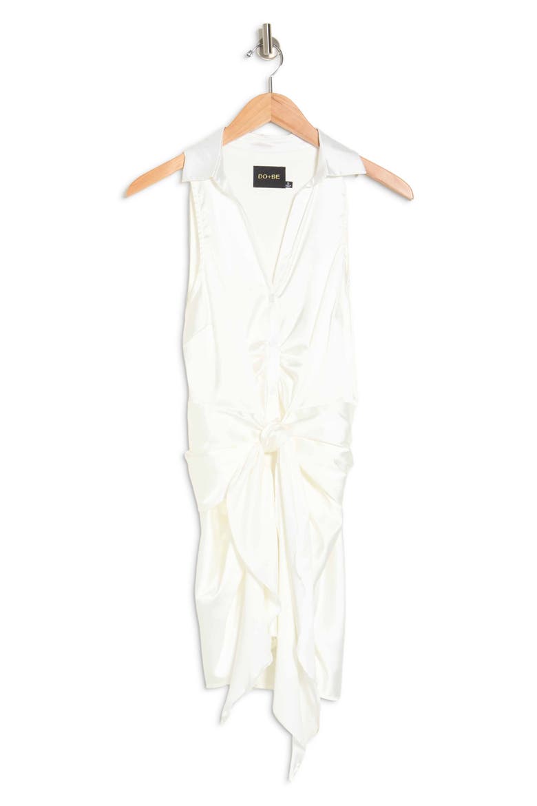 DO AND BE Sleeveless Front Knot Tie Satin Dress, Alternate, color, OFF WHITE