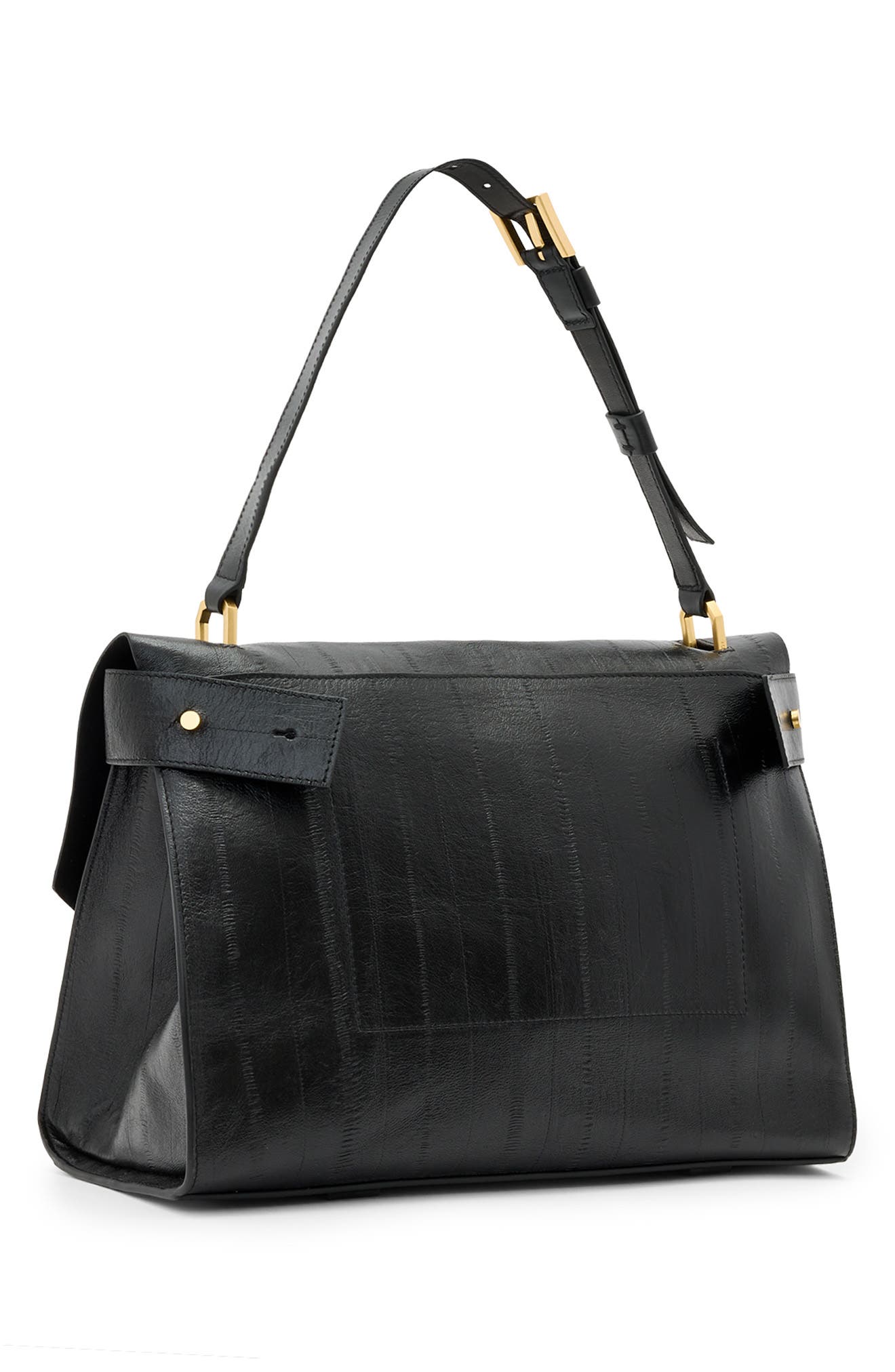 AllSaints Ursa Eel Skin Embossed Leather Satchel, Alternate, color, 