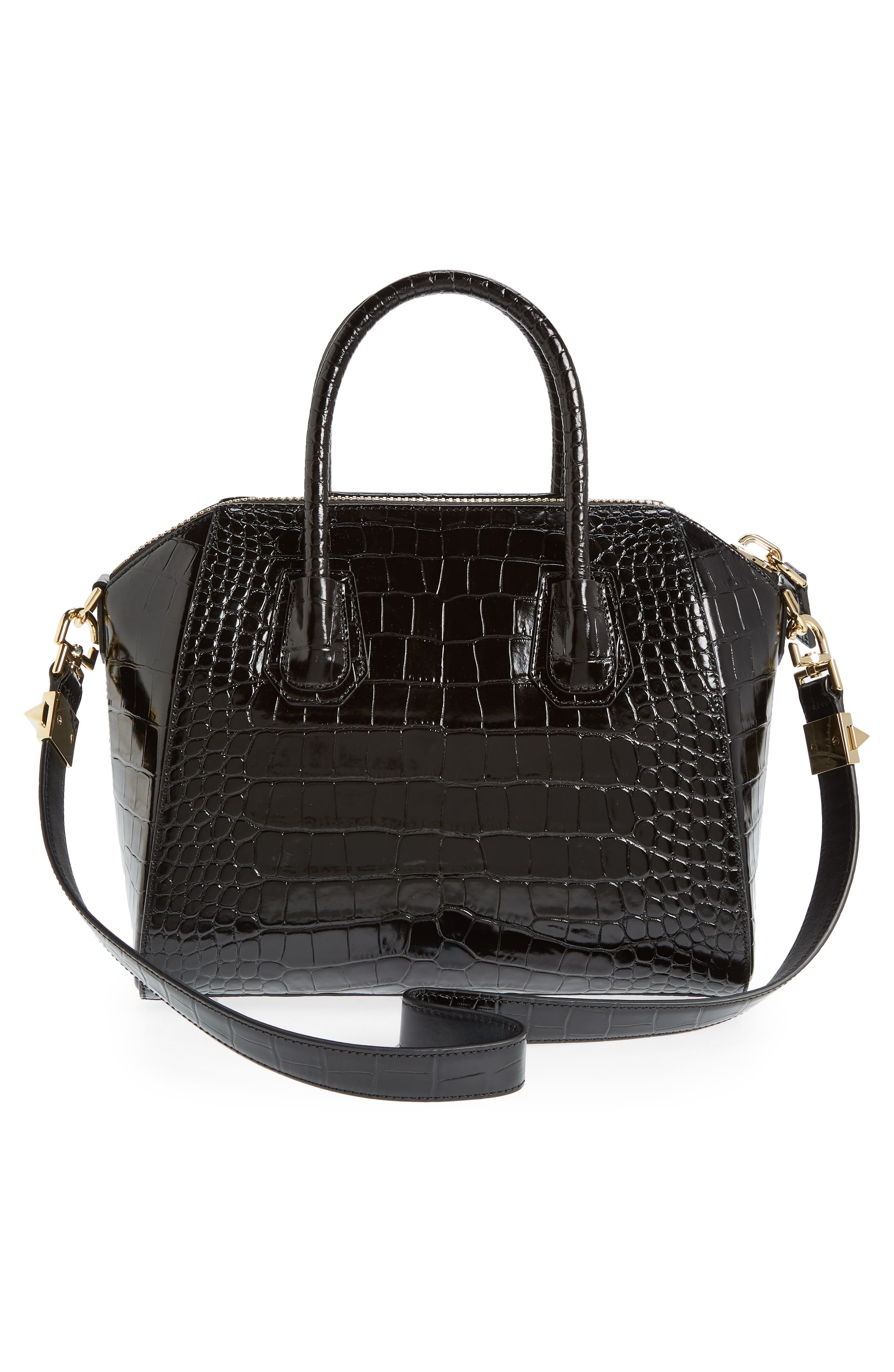 Givenchy Small Antigona Croc Embossed Calfskin Satchel, Alternate, color, 