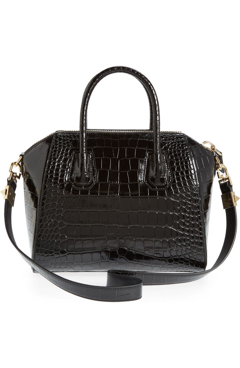 Givenchy Small Antigona Croc Embossed Calfskin Satchel, Alternate, color,